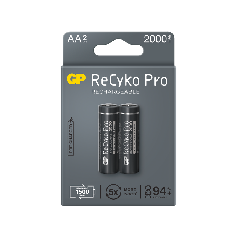 Rechargeable batteries GP ReCyko Pro AA 2000mAh (R6), recyclable packaging 2pcs