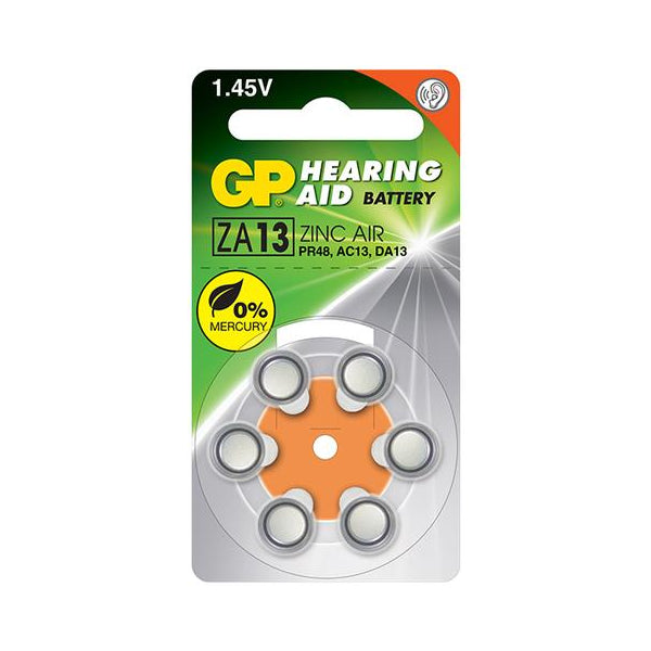Batteries GP Hearing Aid Zinc Air Button Cell ZA13, 1.45V, blister 6 pcs